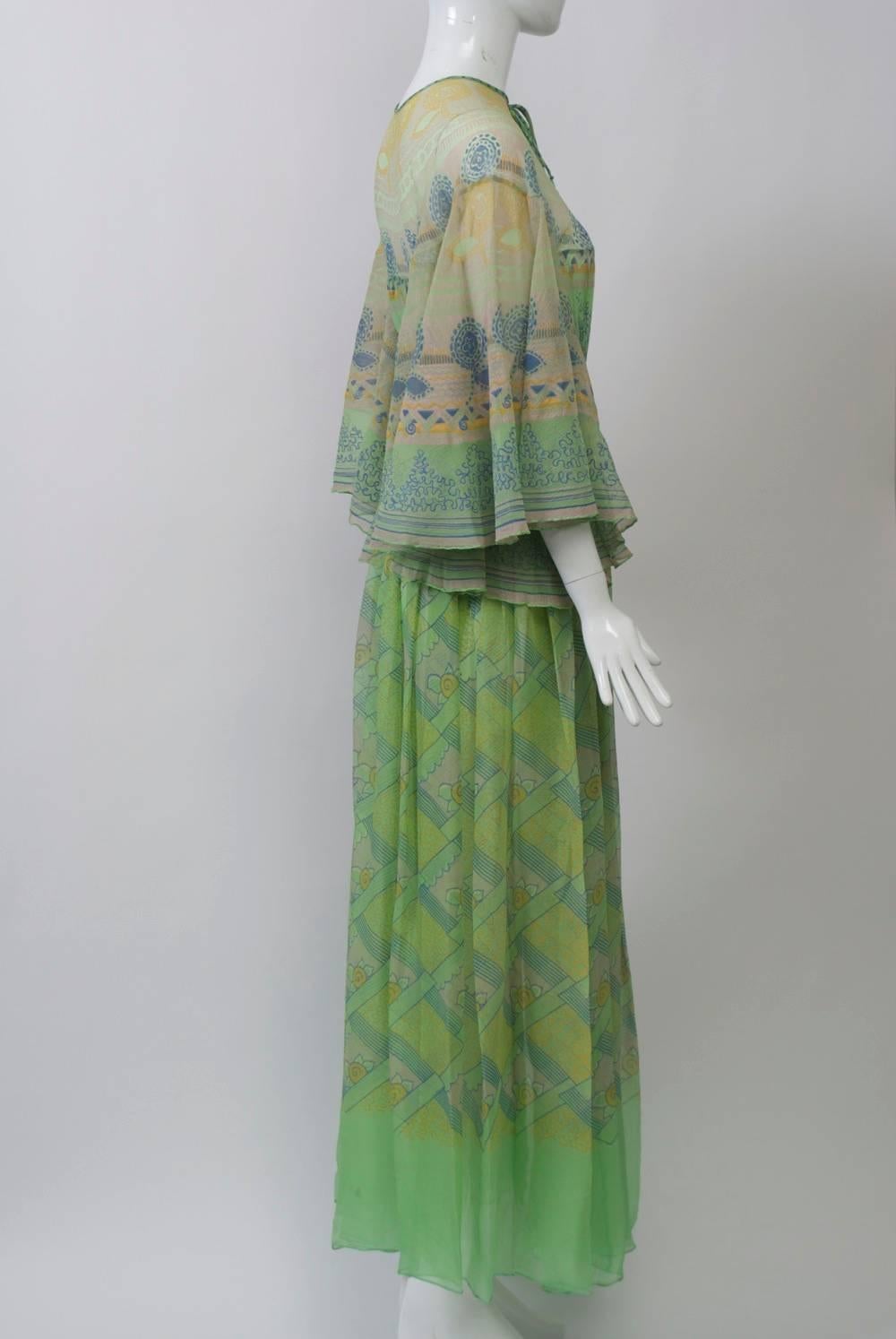 Gray Zandra Rhodes Green Print Gown