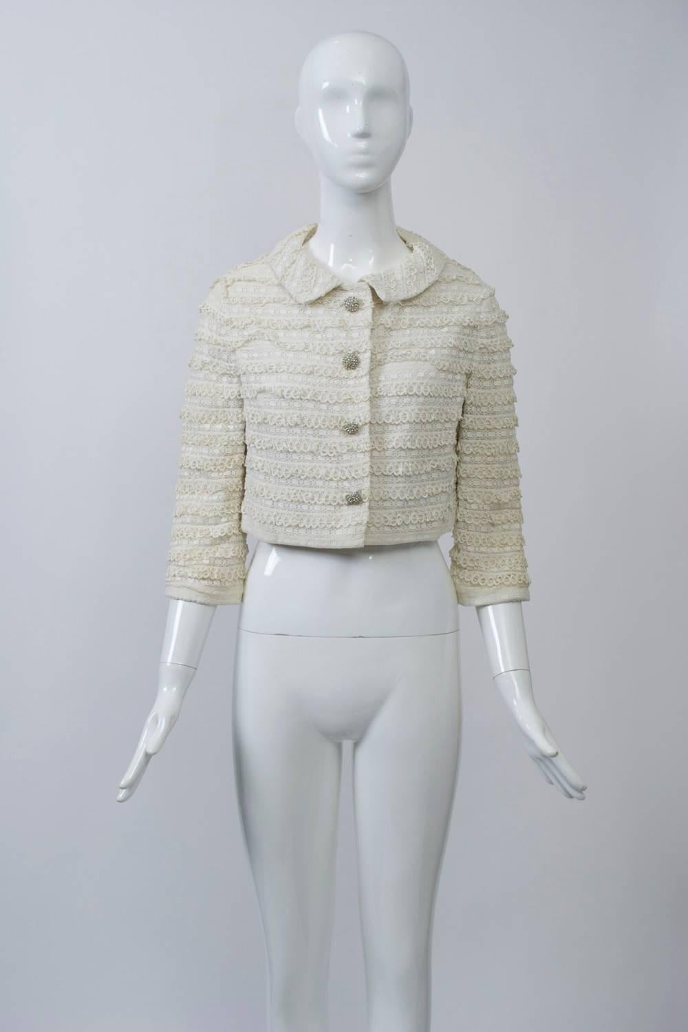 Women's 1960s White Lace Cropped Jacket For Sale