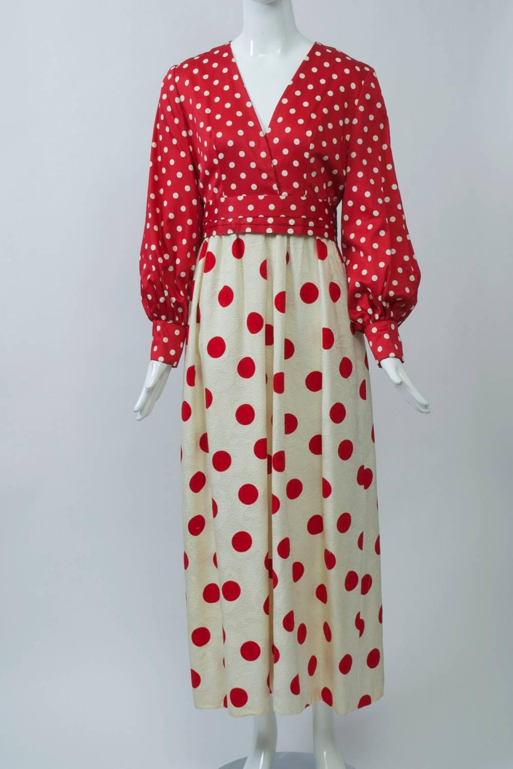 Brown 1970s Polka Dot Maxi Dress