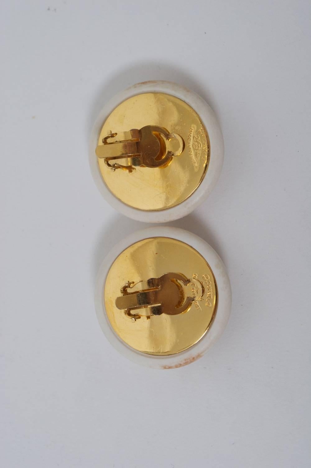 1980s Chanel White Button Earrings 1