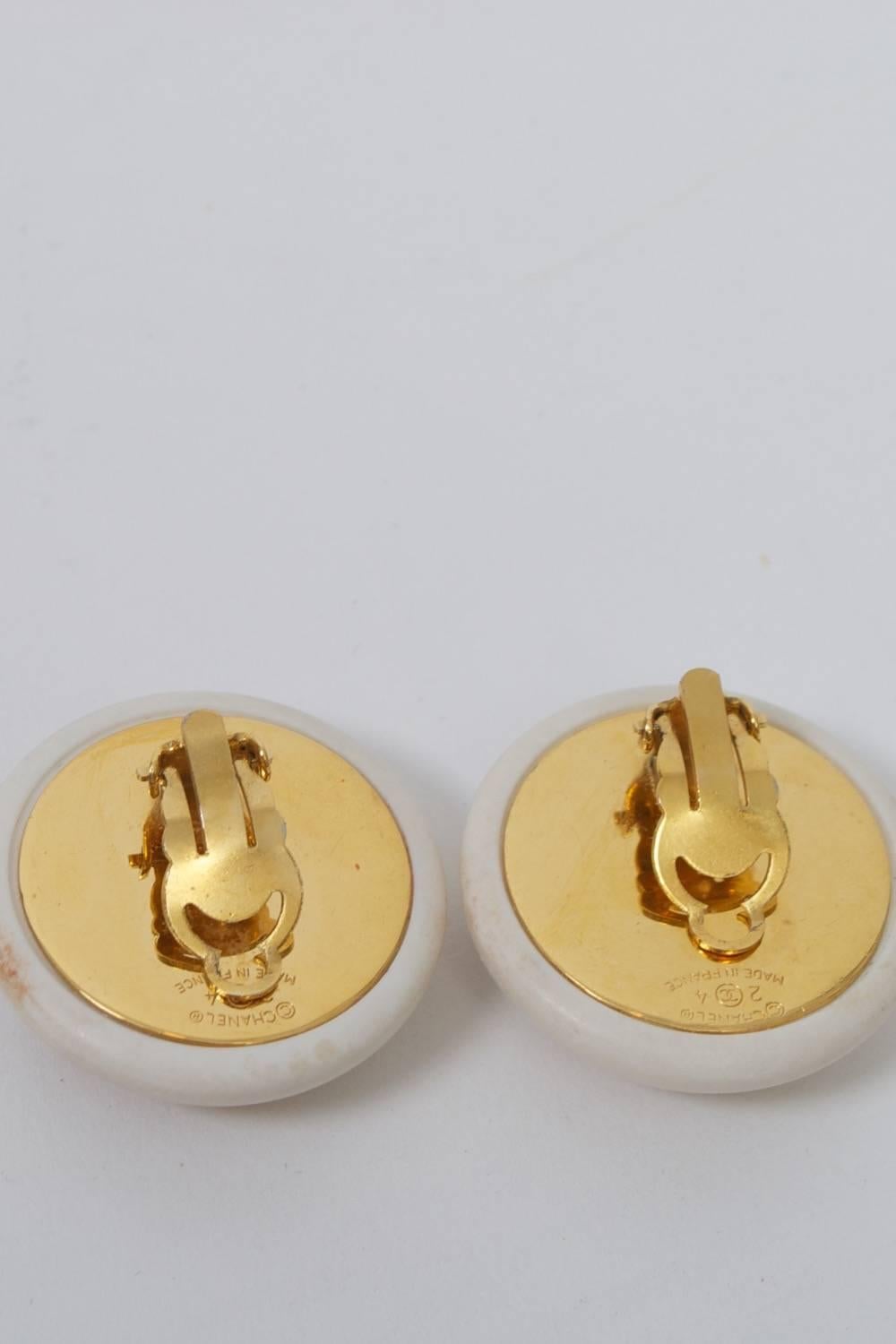 Women's 1980s Chanel White Button Earrings