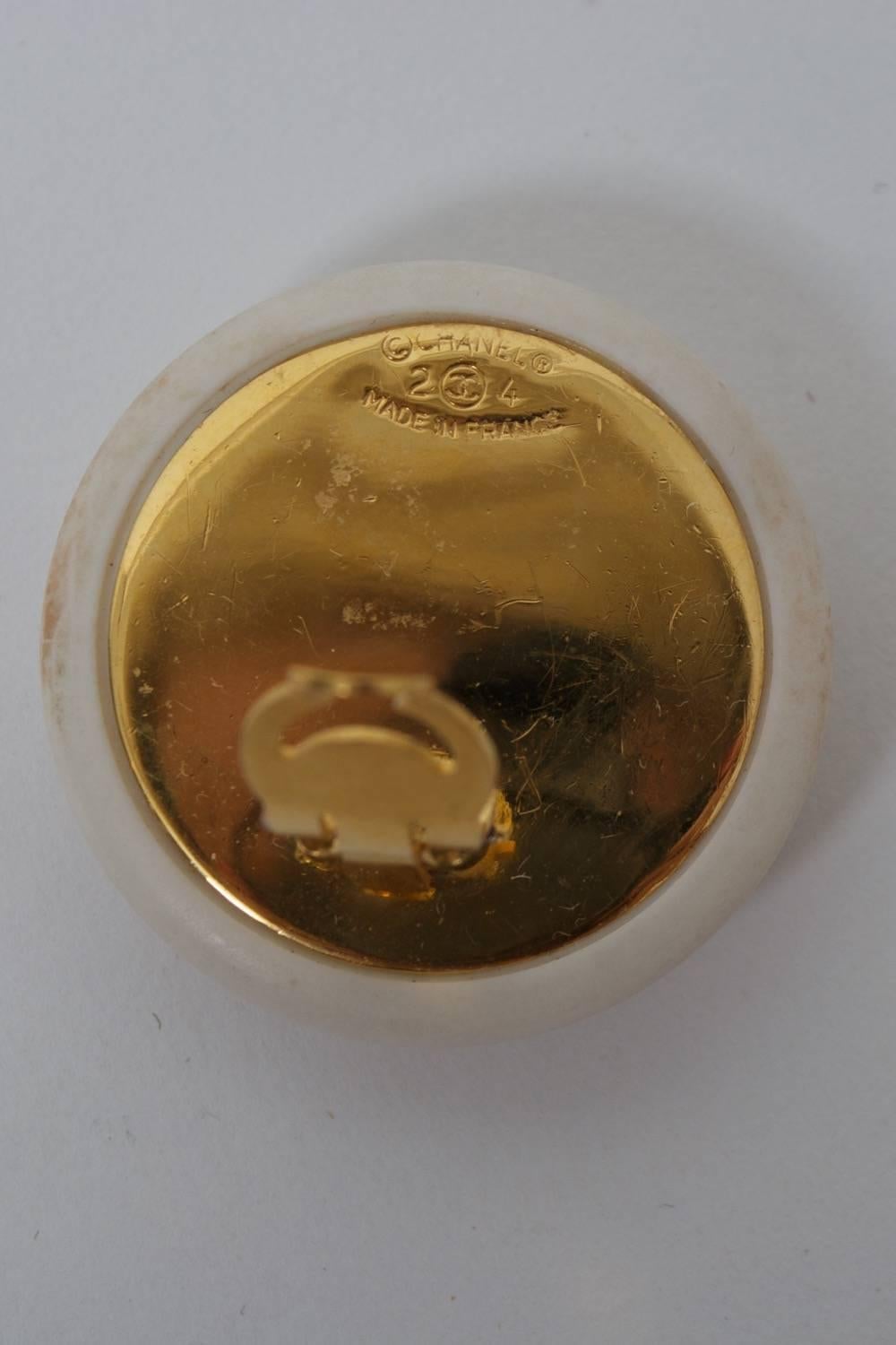 1980s Chanel White Button Earrings 2