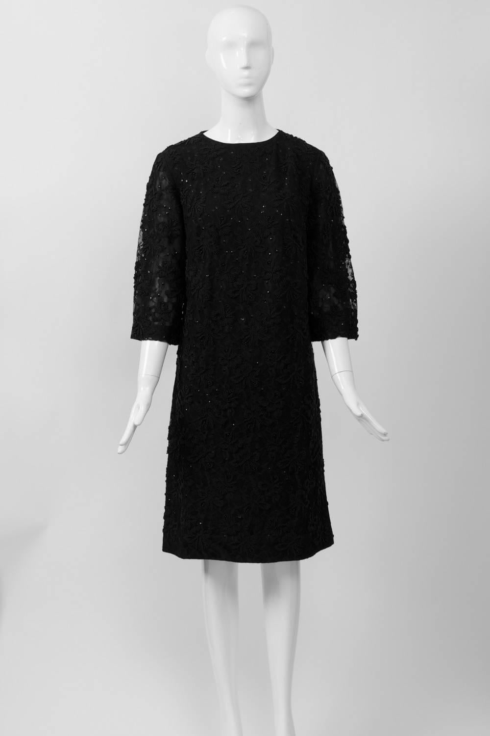Gray Beaded Lace 1960s Sheath For Sale