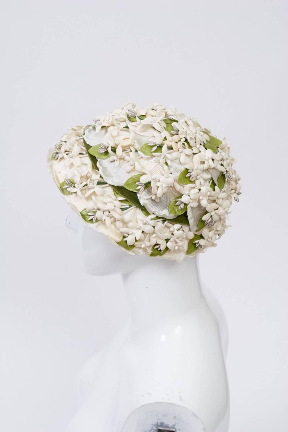 Beige White Flower Hat For Sale