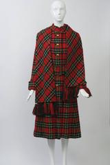 1970s Red Plaid Coat with Scarf