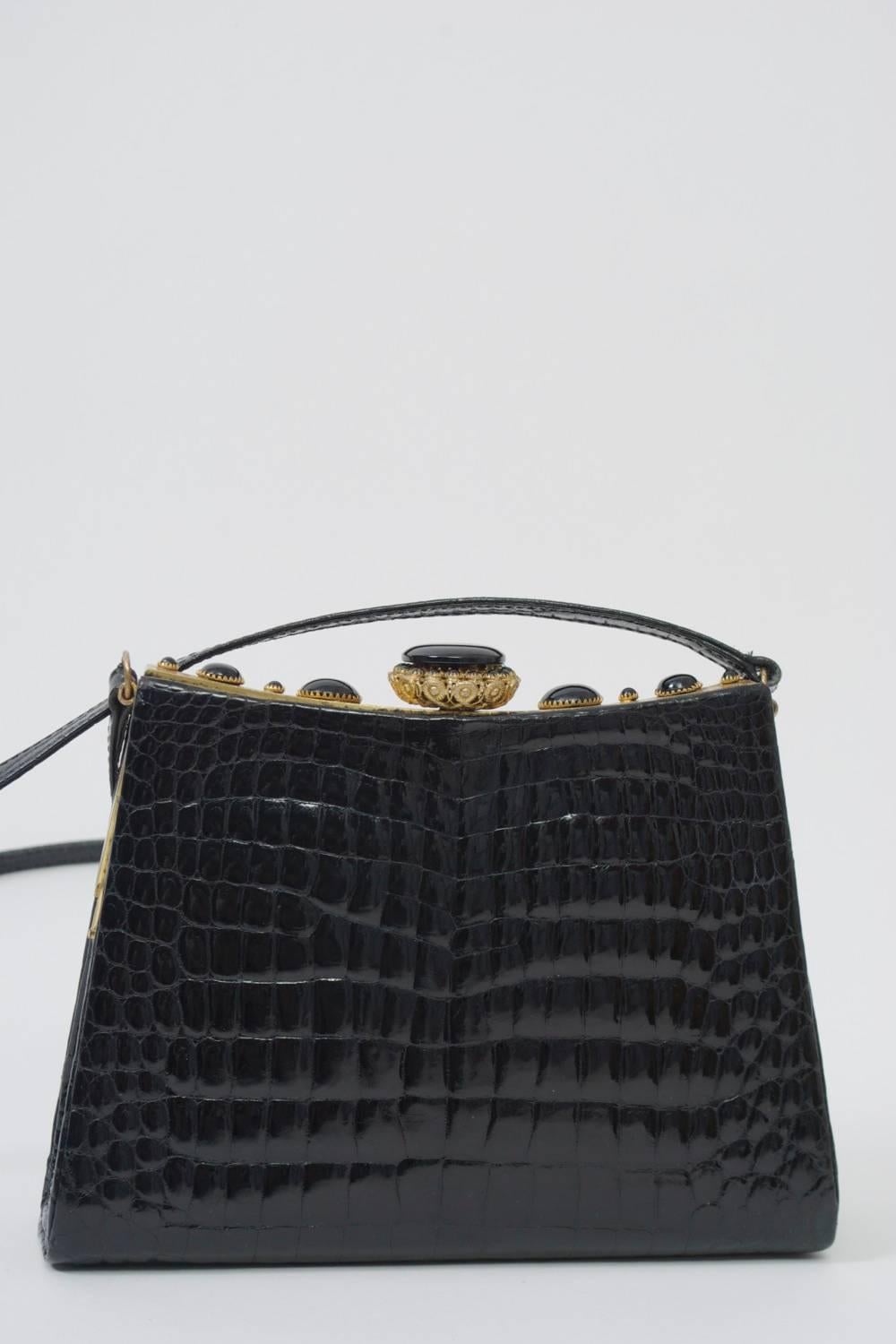 Black Crocodile Shoulder Bag In Excellent Condition In Alford, MA