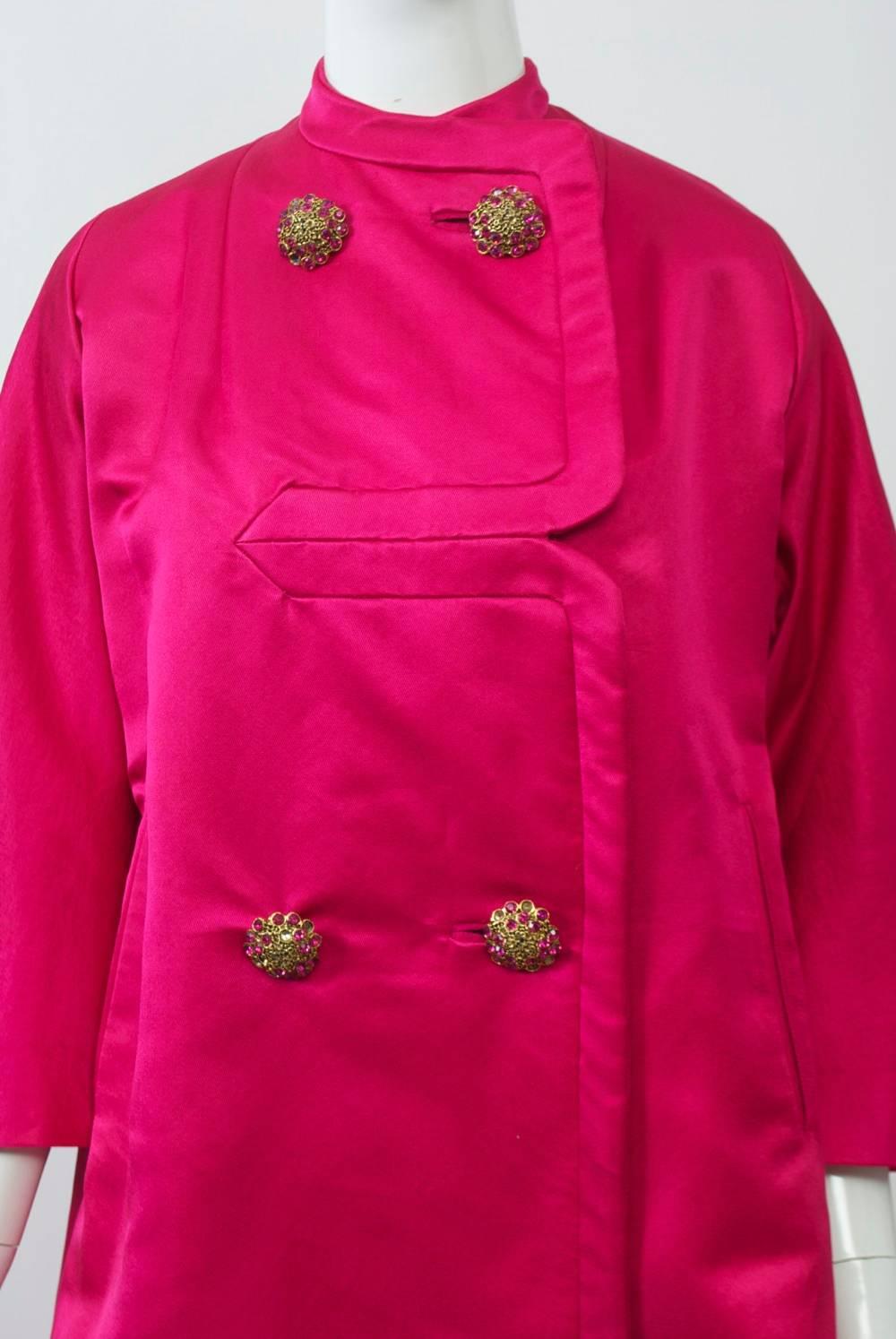 Red Cerise Silk Evening Coat For Sale