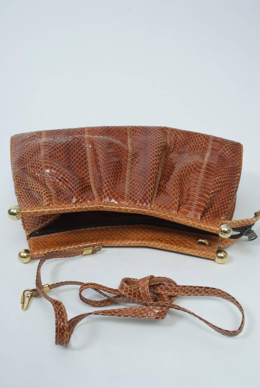 Cognac Snake Convertible Clutch In Excellent Condition In Alford, MA