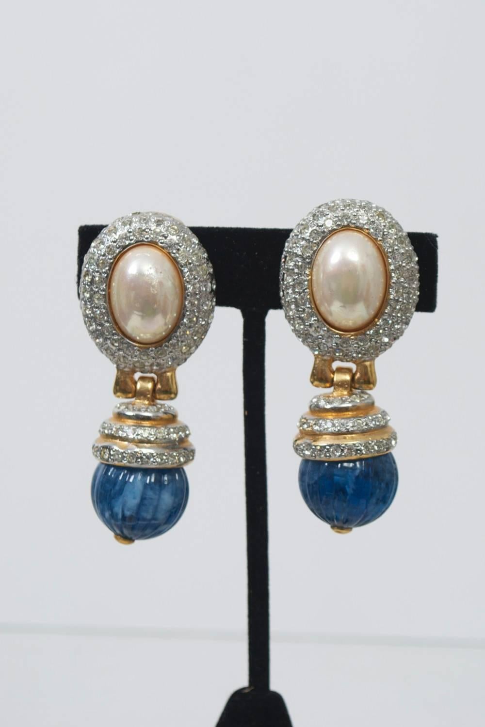 Women's 1980s Mixed Stone Drop Earrings For Sale