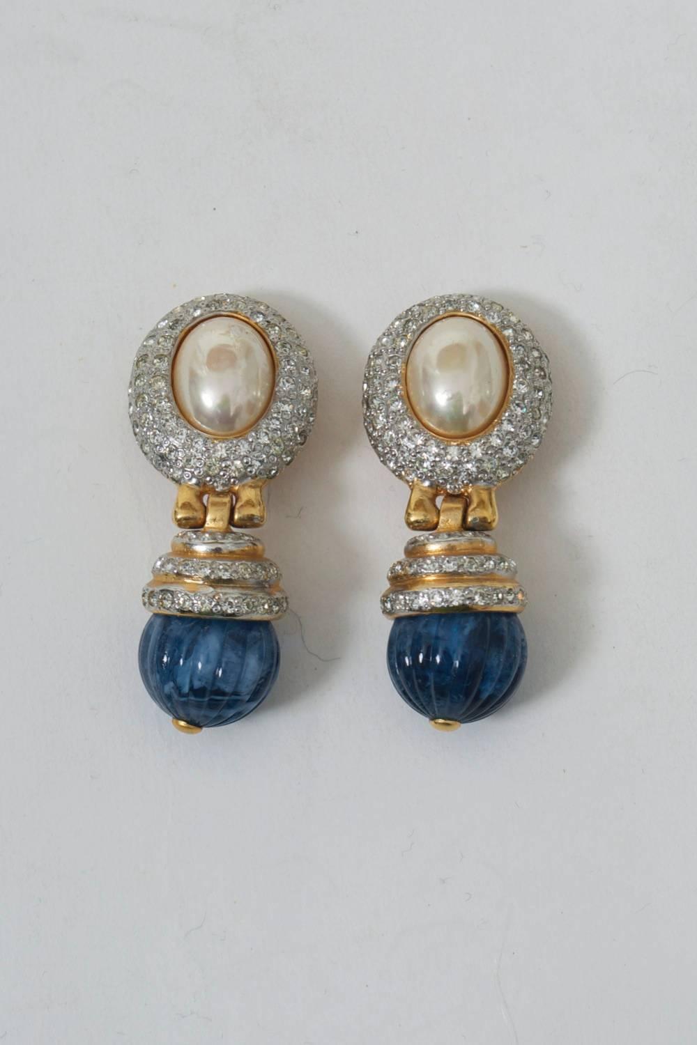 1980s Mixed Stone Drop Earrings In Excellent Condition For Sale In Alford, MA