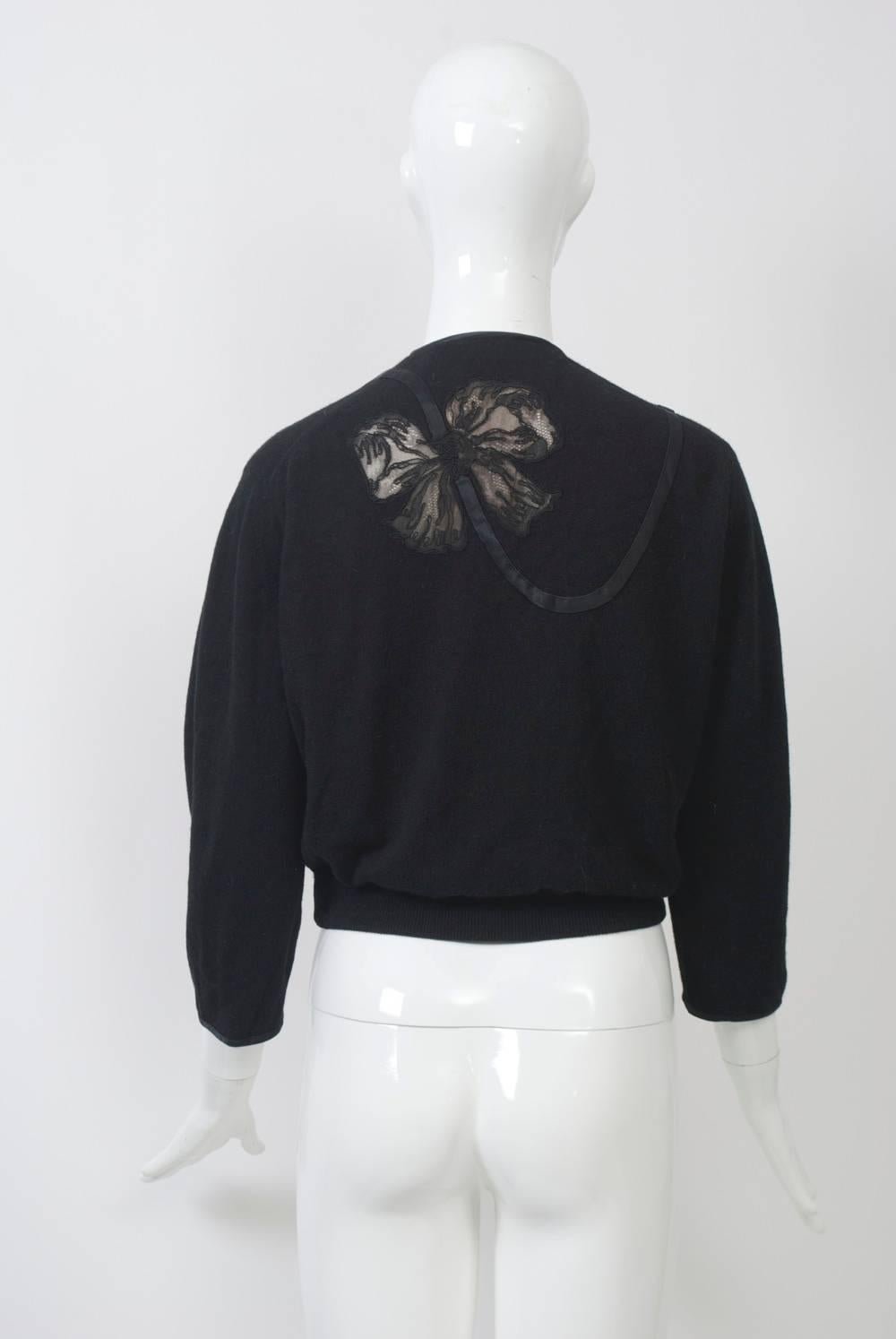 Black Cardigan with Bow Detail In Excellent Condition In Alford, MA