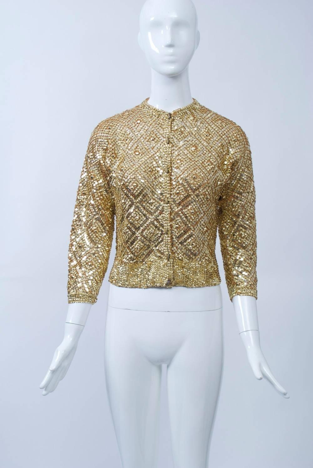 Brown Gold Sequined Cardigan