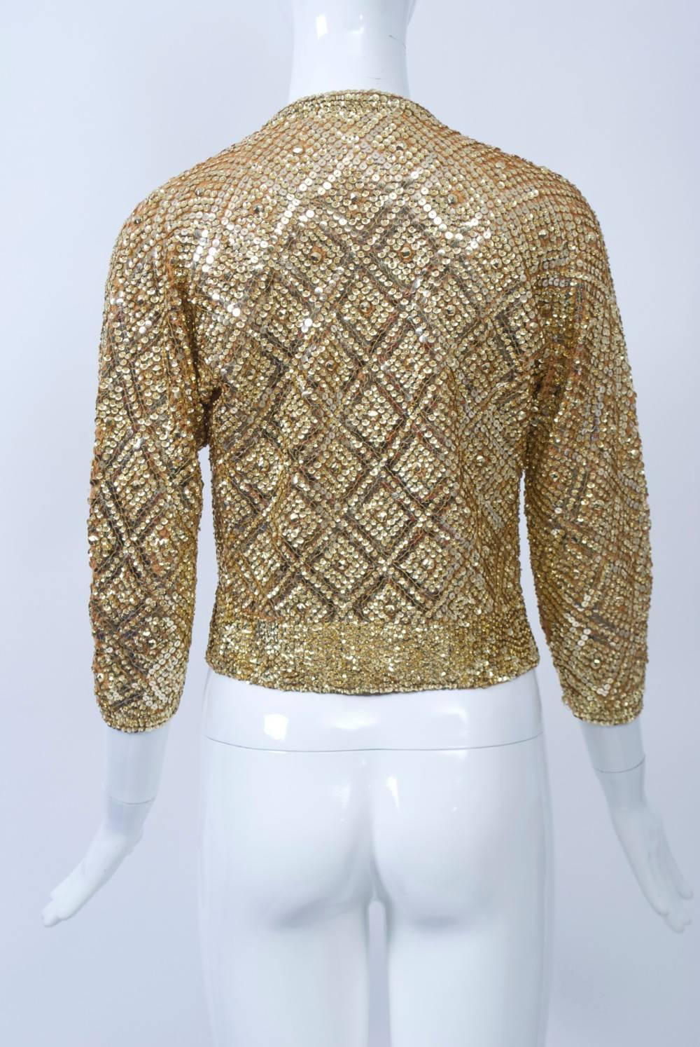 Gold Sequined Cardigan In Excellent Condition In Alford, MA