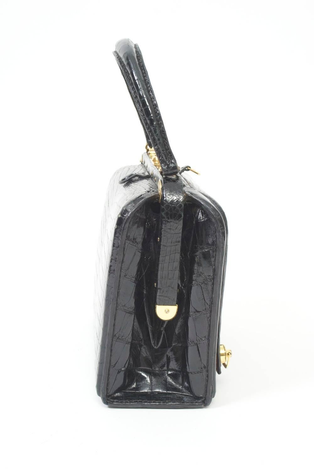 1960s Lederer Black Croc Bag with Concealed Accessories In Good Condition In Alford, MA