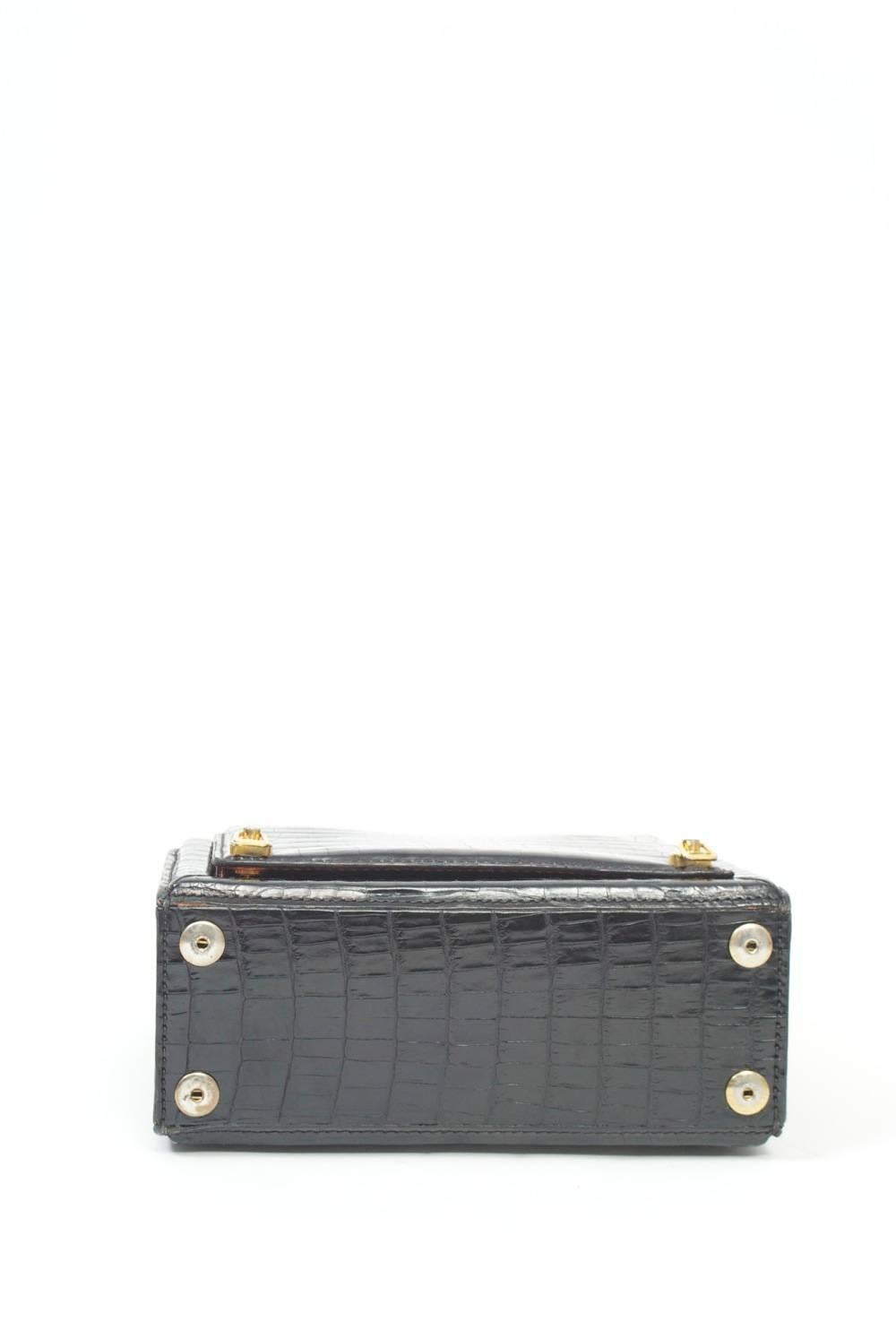 1960s Lederer Black Croc Bag with Concealed Accessories 1