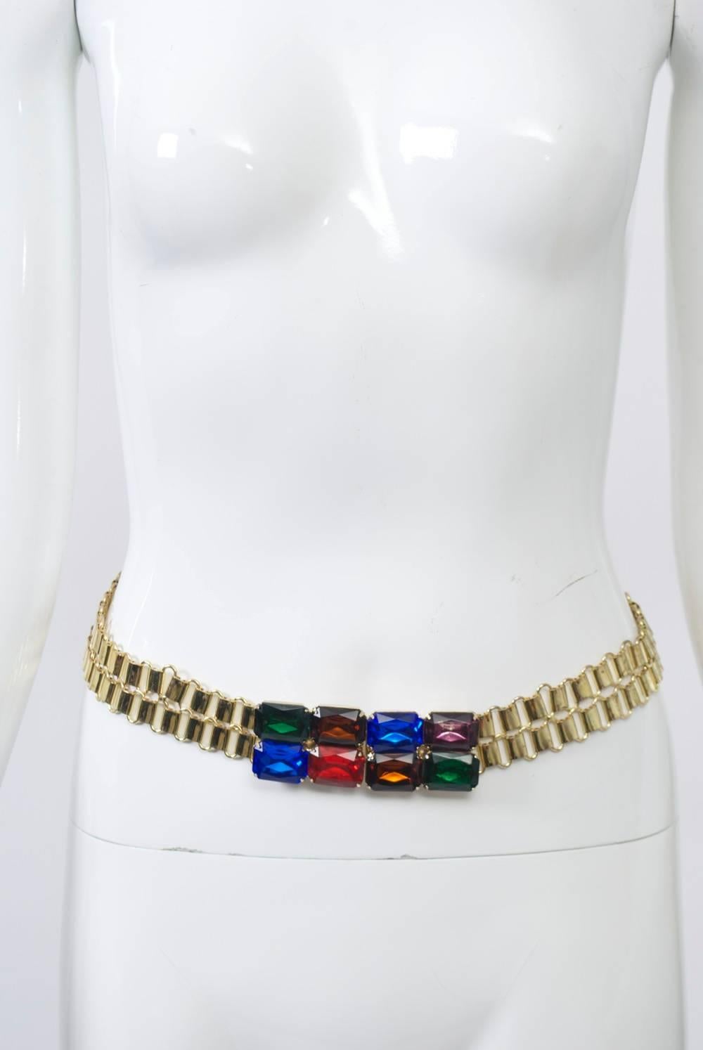 Women's Link Belt with Multi-Stone Clasp For Sale