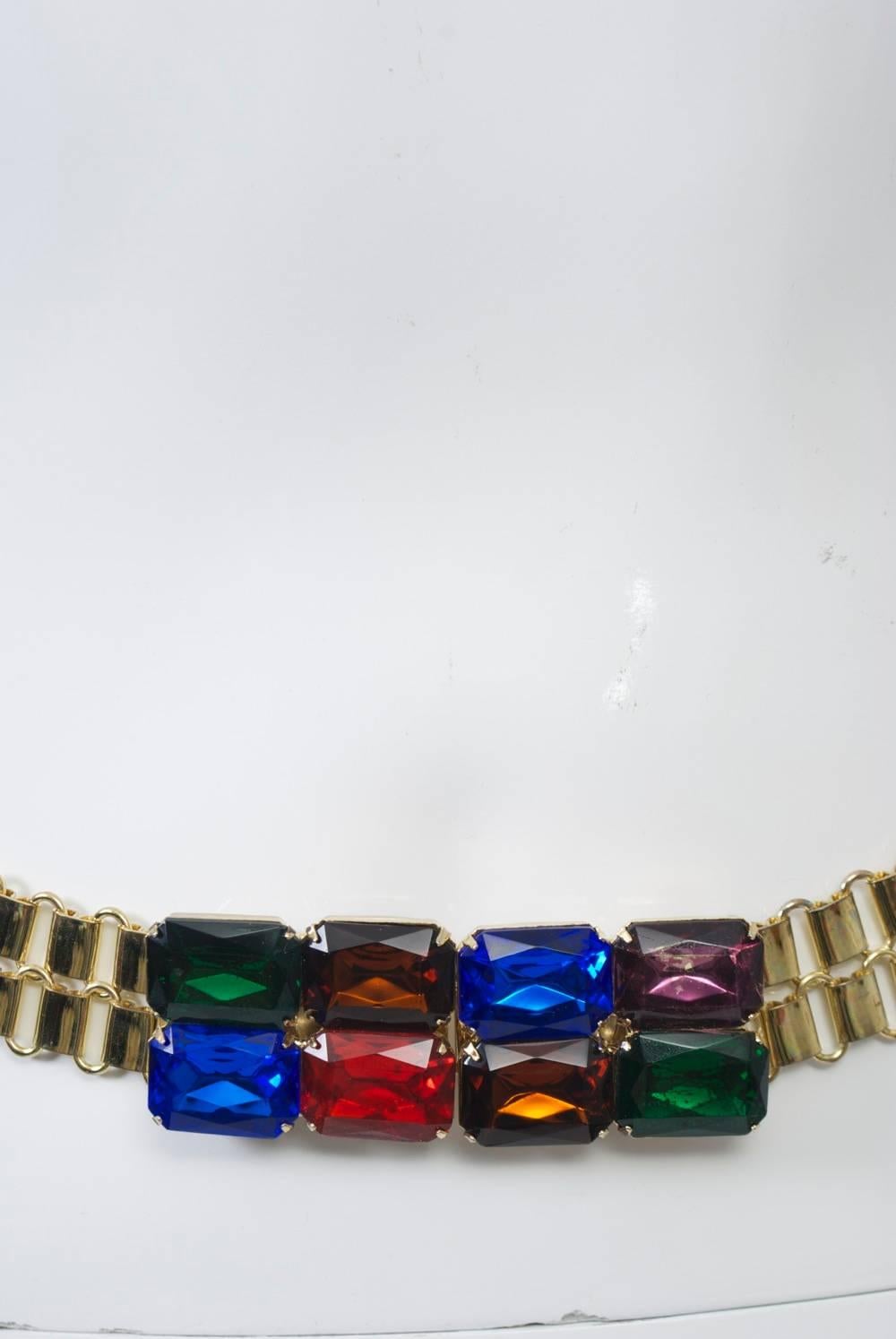 Link Belt with Multi-Stone Clasp In Excellent Condition For Sale In Alford, MA
