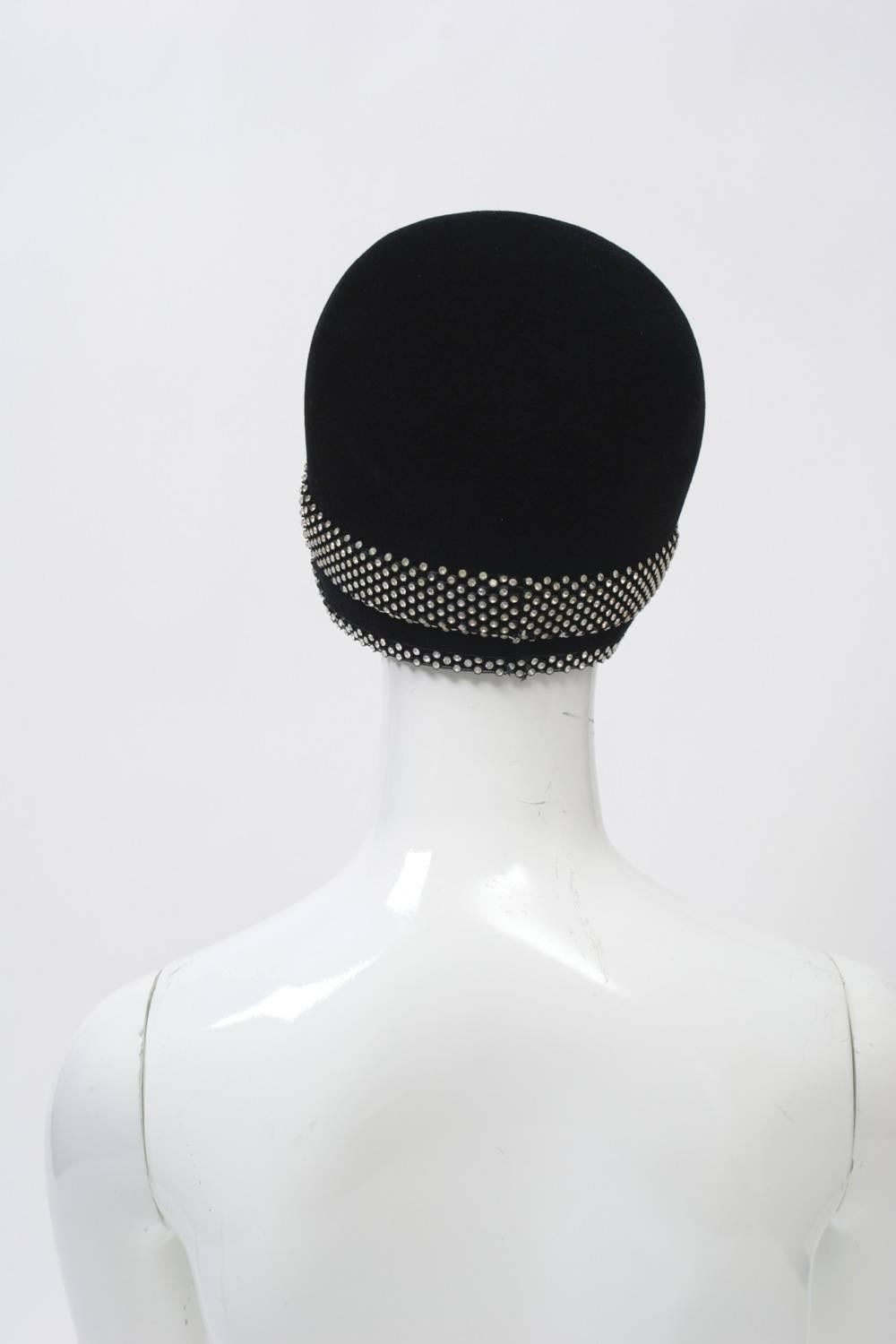 Black Cloche with Rhinestones In Excellent Condition In Alford, MA