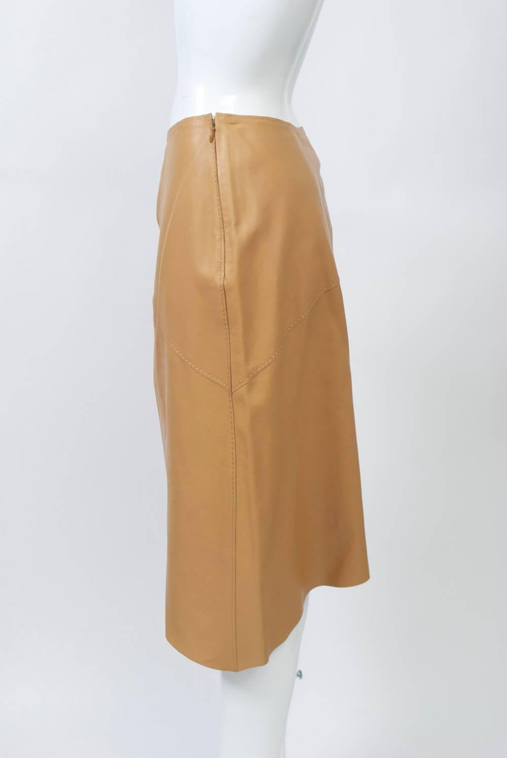 Brown Hermes Leather skirt For Sale