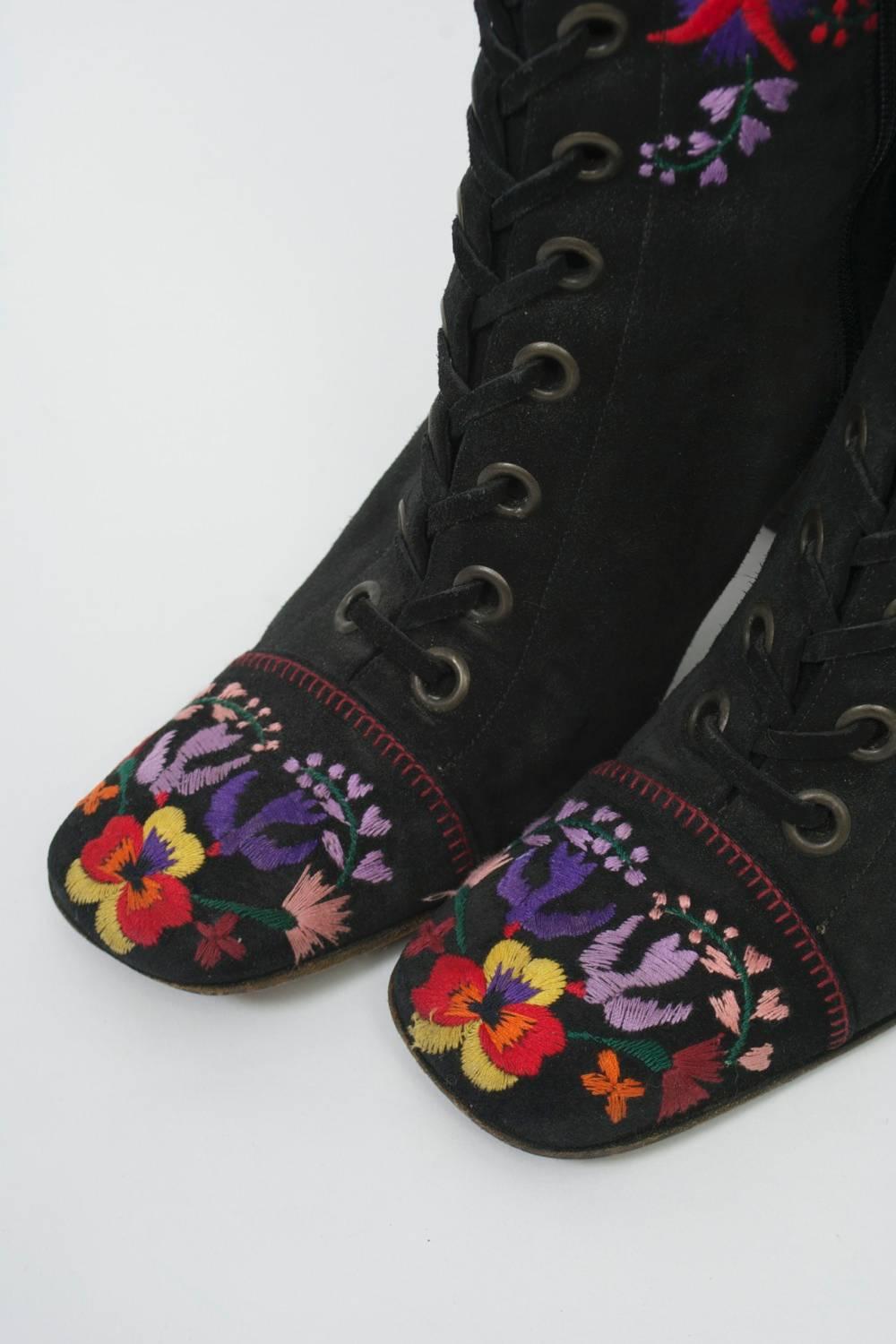 Miu Miu Embroidered Boots In Good Condition In Alford, MA