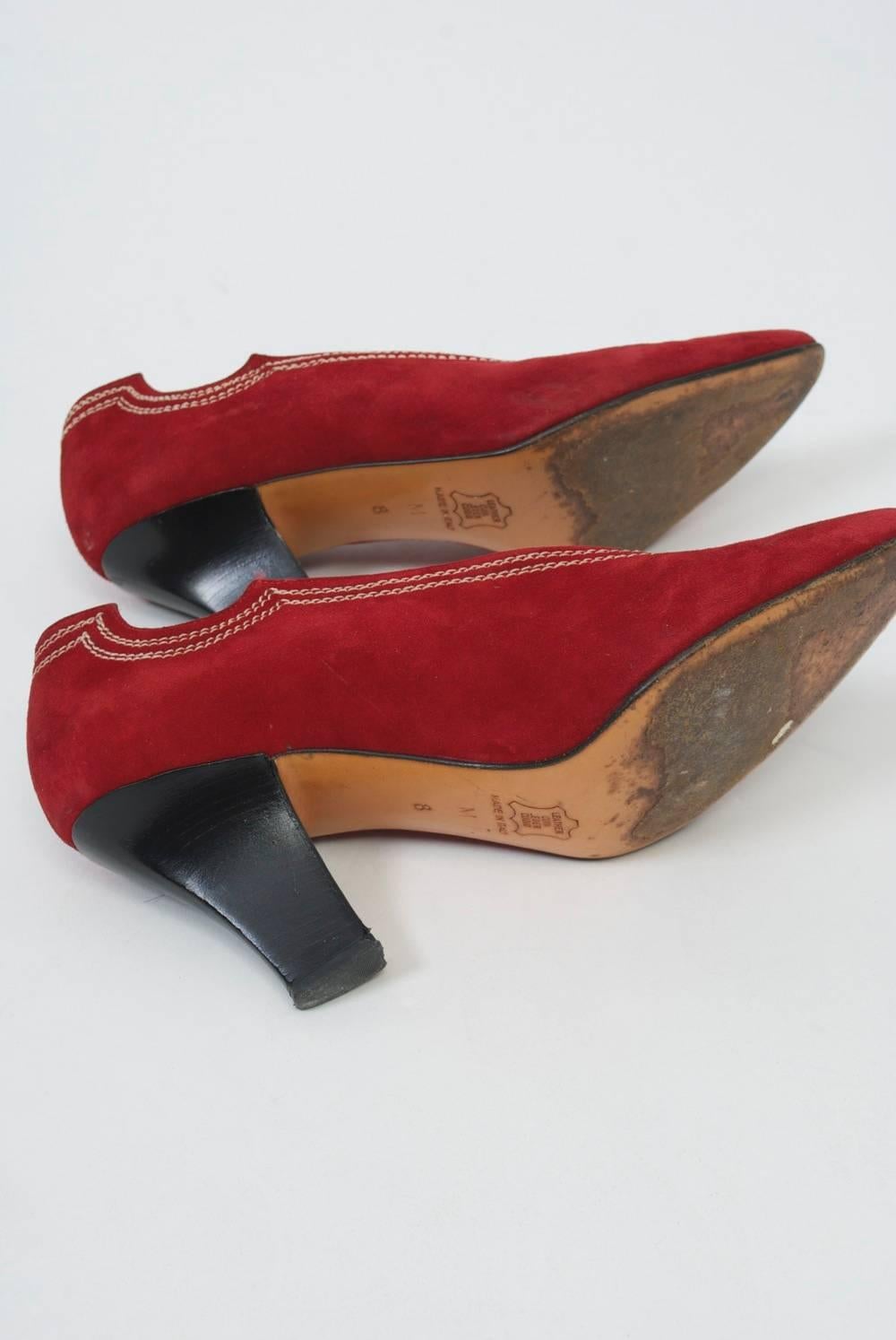YSL Red Suede Pumps In Excellent Condition In Alford, MA
