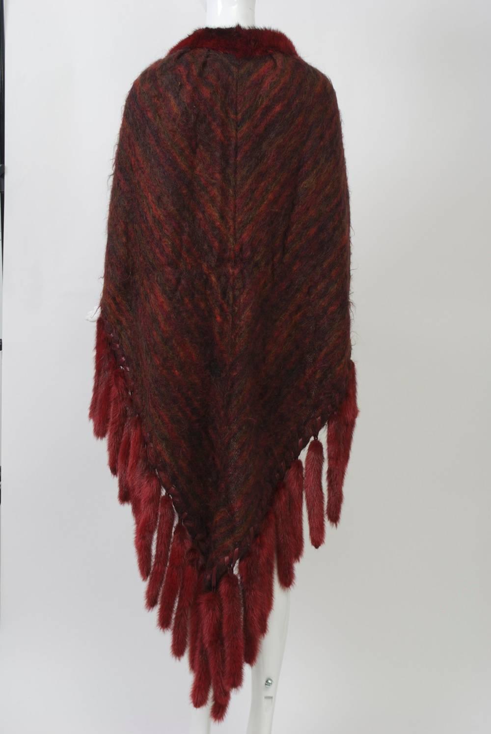 Fur-Trimmed Mohair Shawl In Excellent Condition In Alford, MA