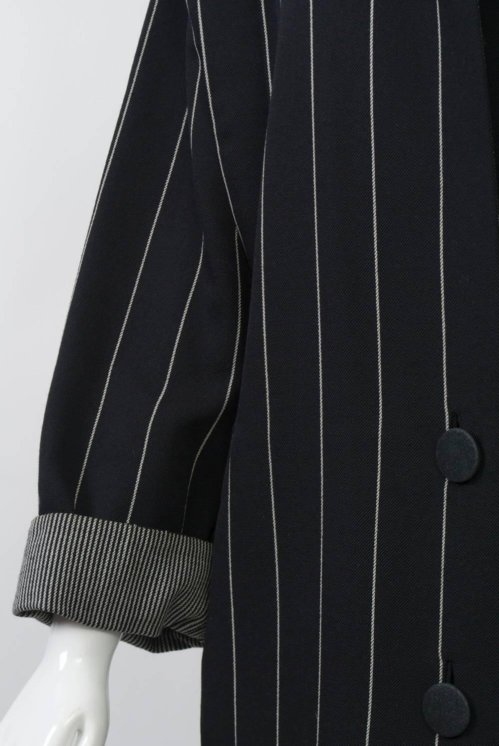 Women's Trigere Black/White Striped 1980s Coat