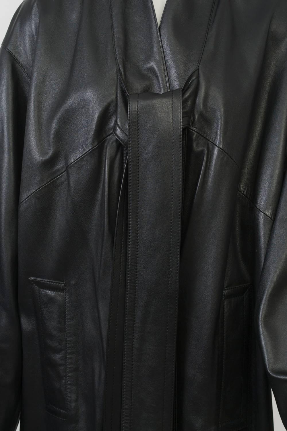 Gaultier Black Leather Coat In Excellent Condition In Alford, MA