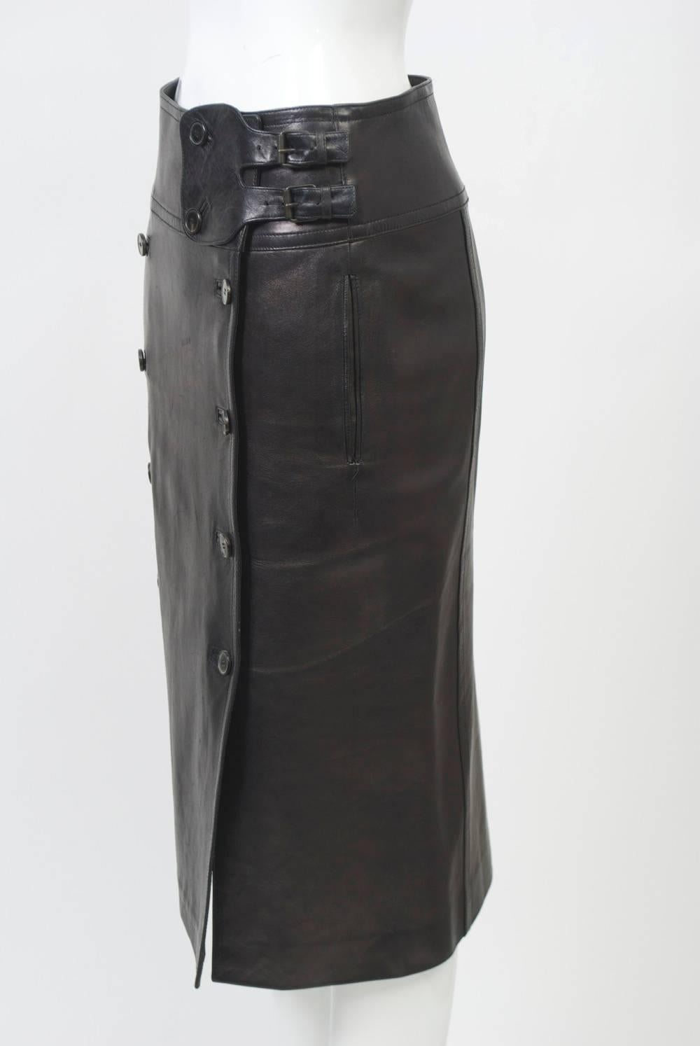 YSL Black Leather Skirt In Excellent Condition In Alford, MA