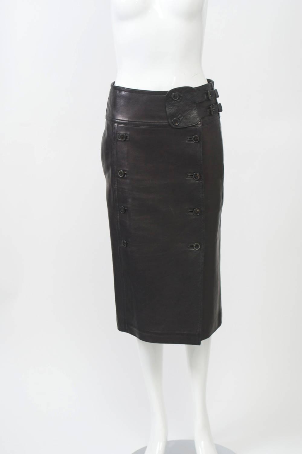 Women's YSL Black Leather Skirt