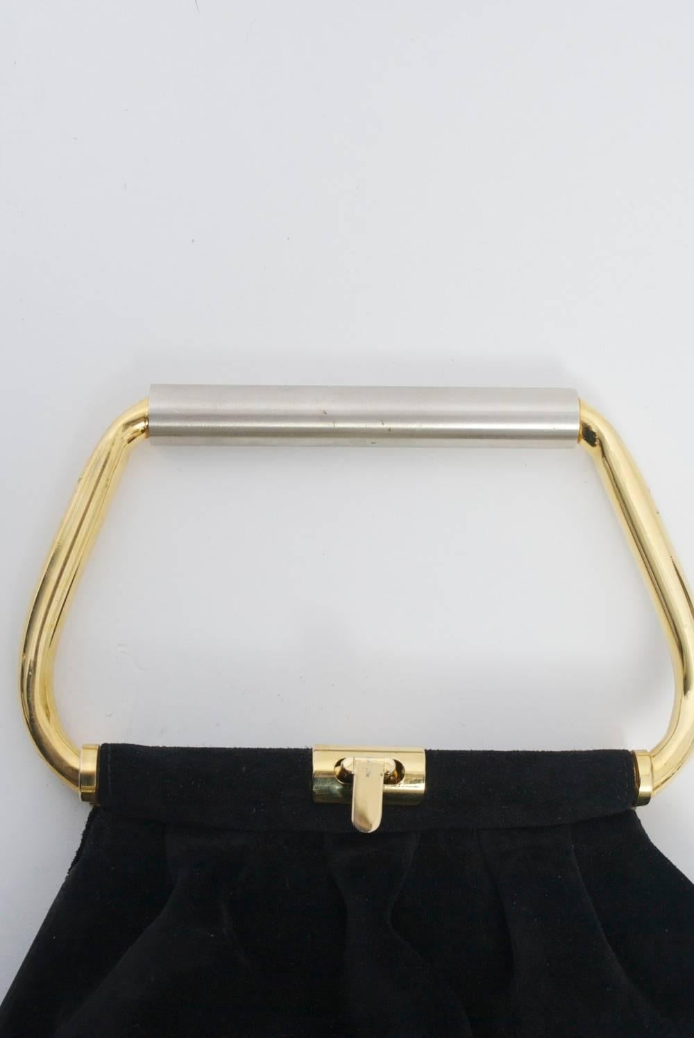 Black Suede Bag with Metal Handle 2