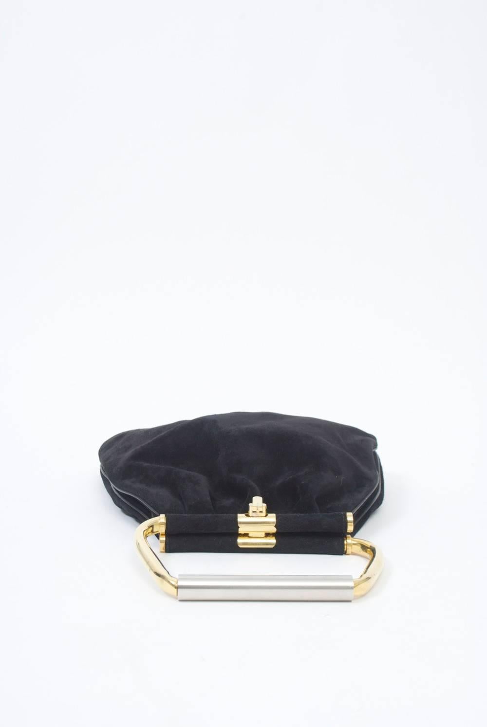 Women's Black Suede Bag with Metal Handle