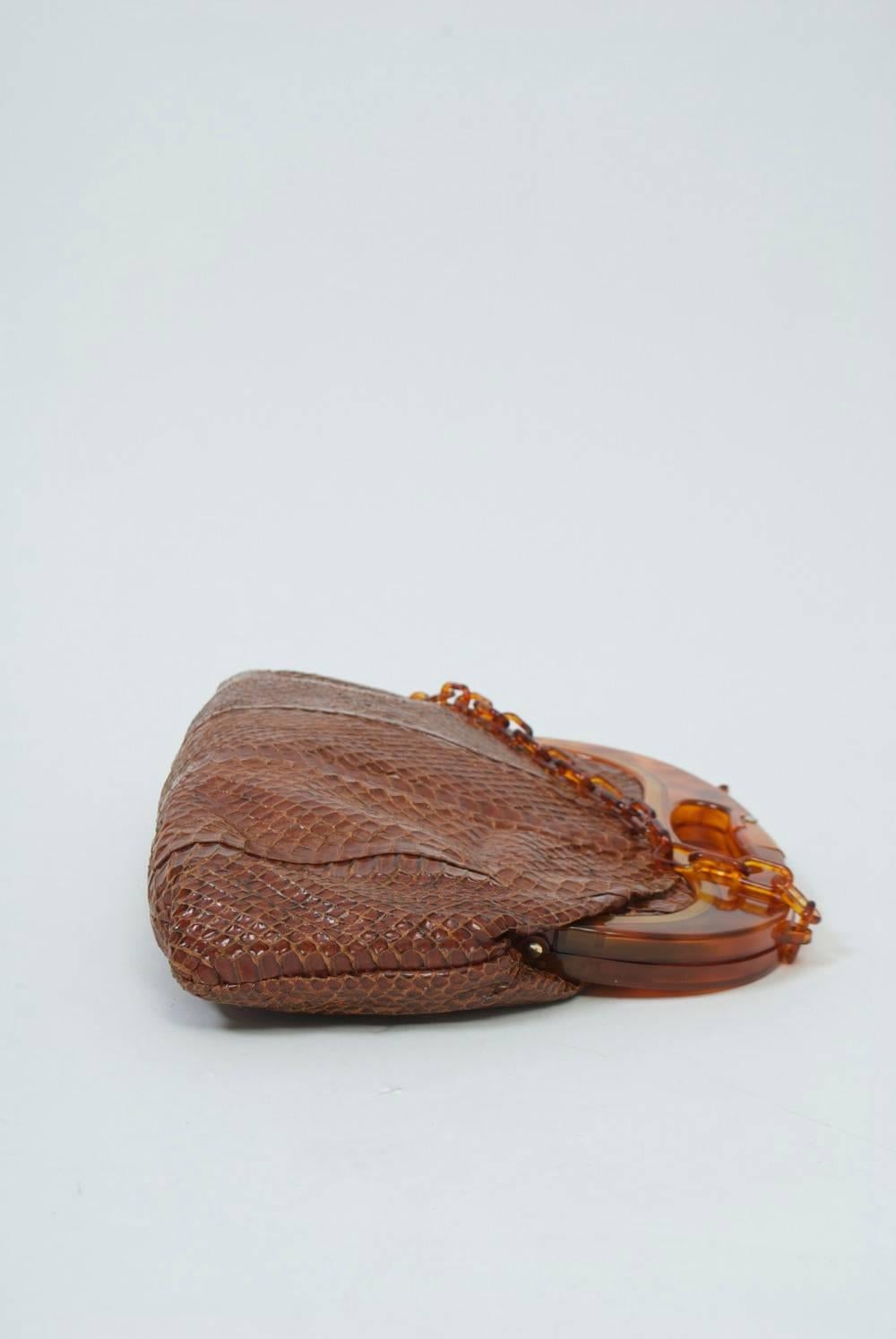 Brown Snakeskin Shoulder Bag with Tortoise Frame