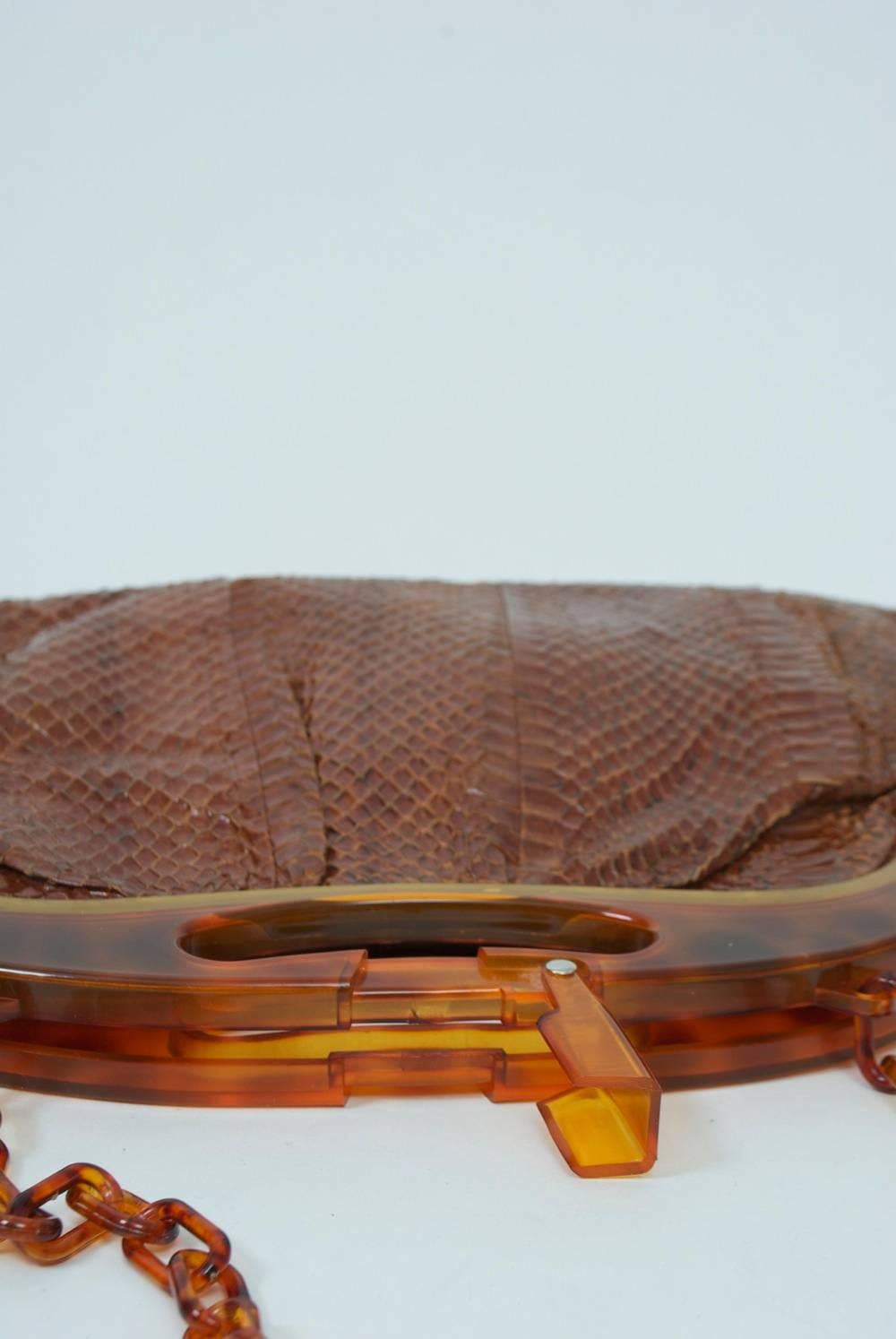 Women's Snakeskin Shoulder Bag with Tortoise Frame