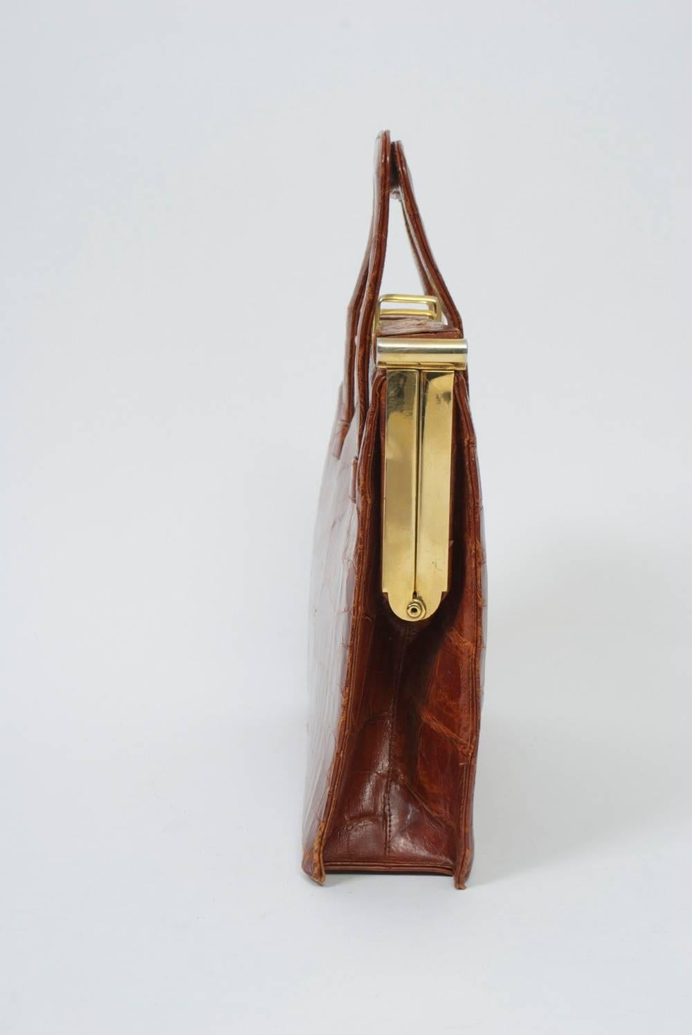 Brown Cognac Alligator Handbag