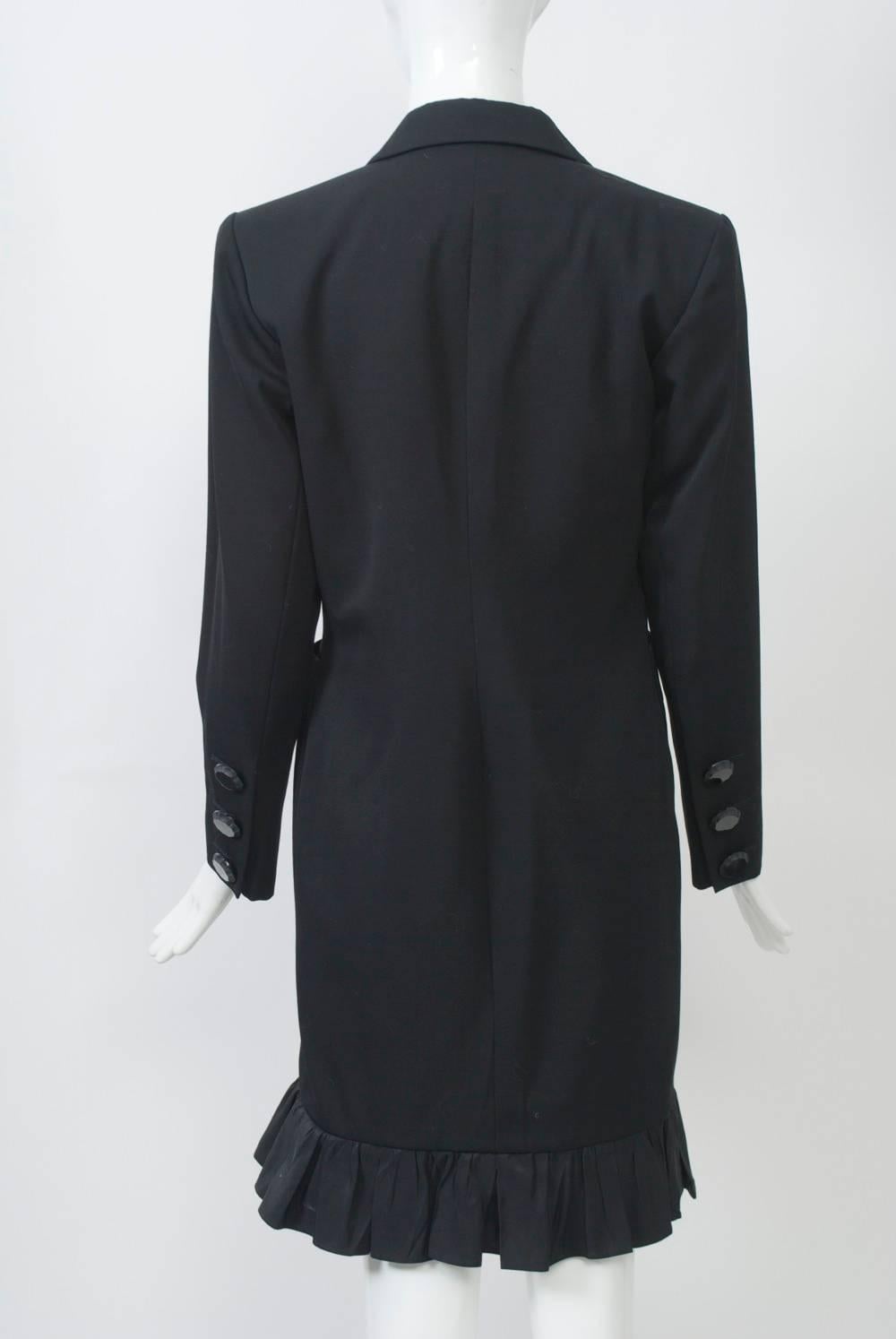 Women's YSL Black Coat Dress with Ruffle