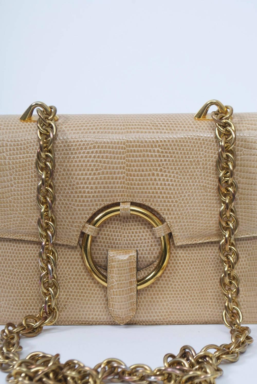 Beige Bege Lizard Shoulder Bag