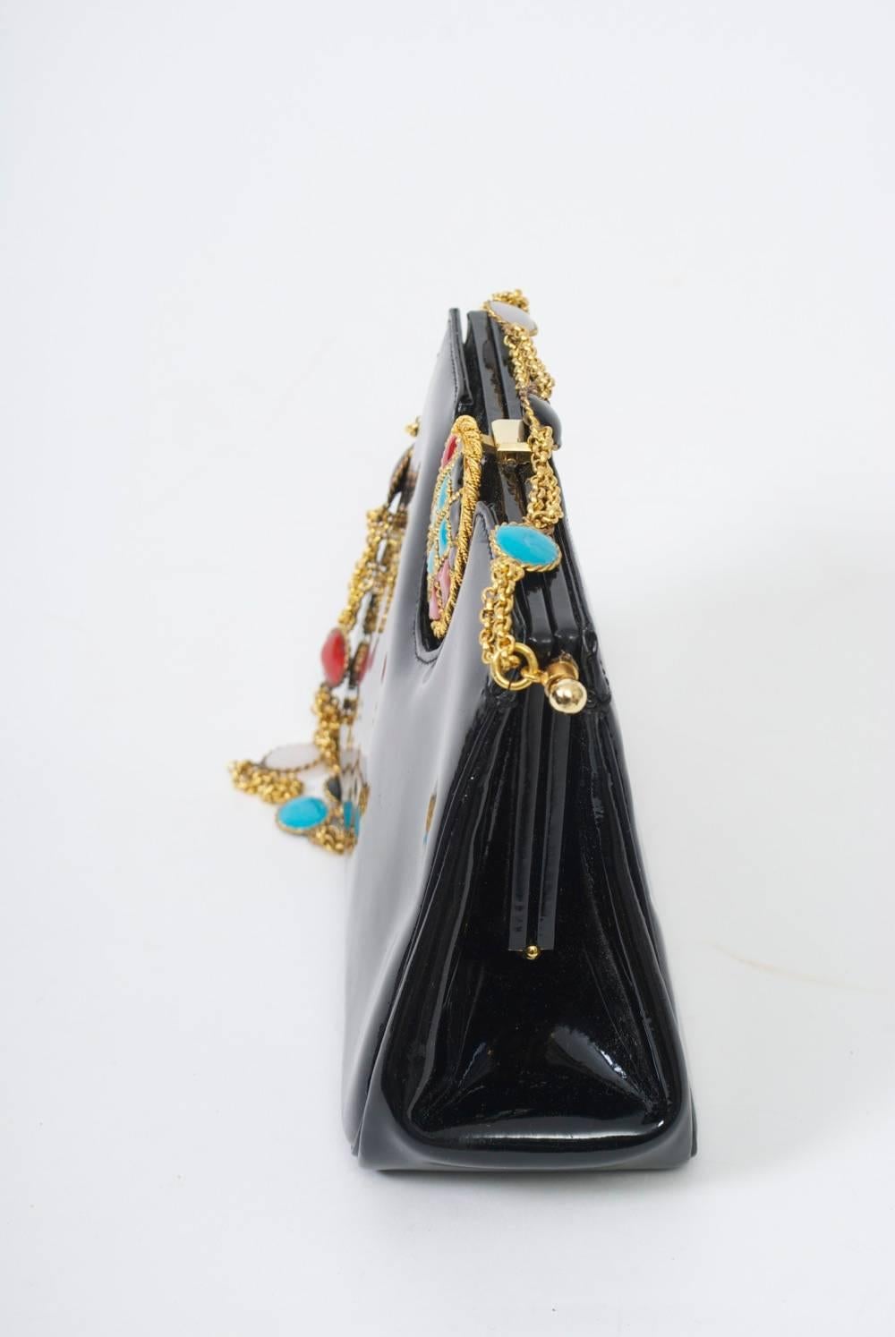 Black Patent Bag with Enamel, France In Good Condition In Alford, MA