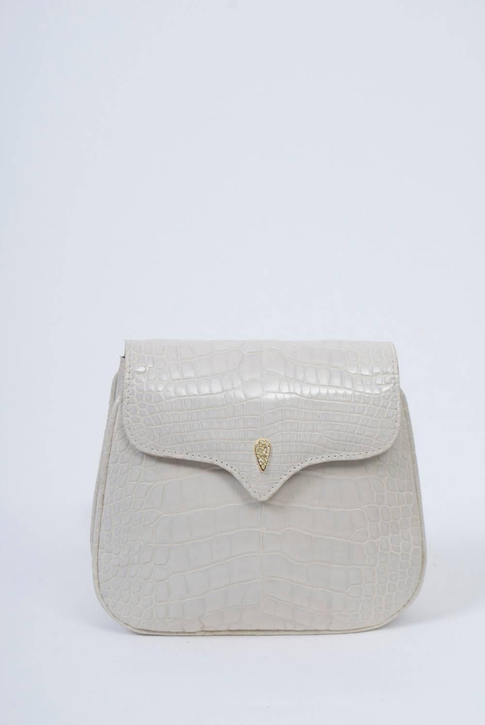 Gray Lana White Alligator Clutch with Two Shoulder Straps