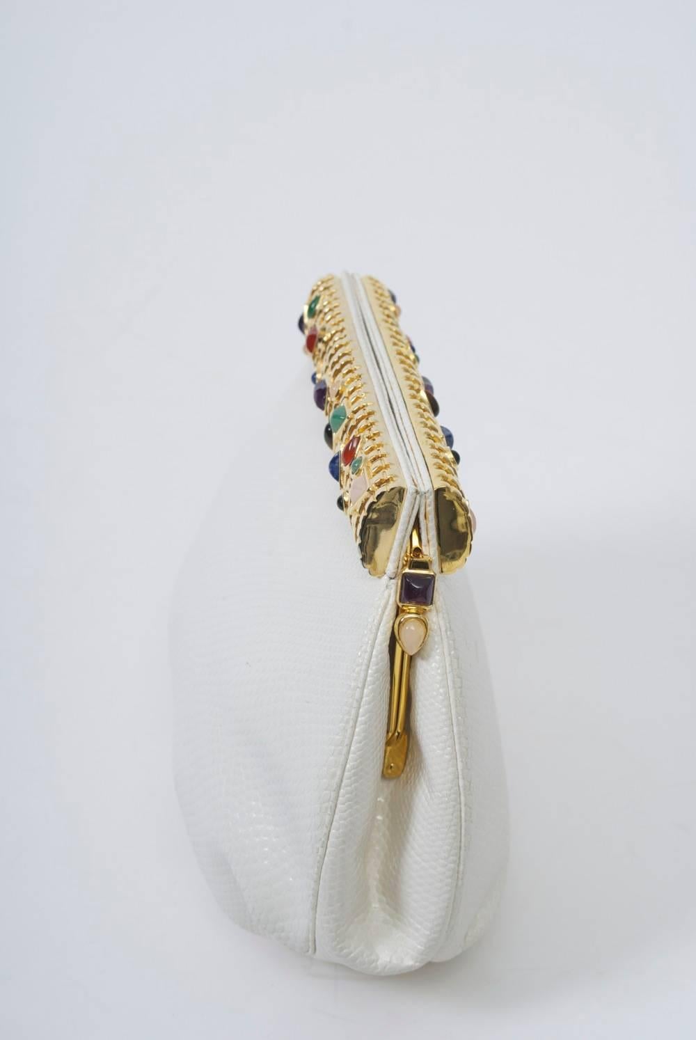 Gray Judith Leiber Embellished White Karung Clutch  For Sale