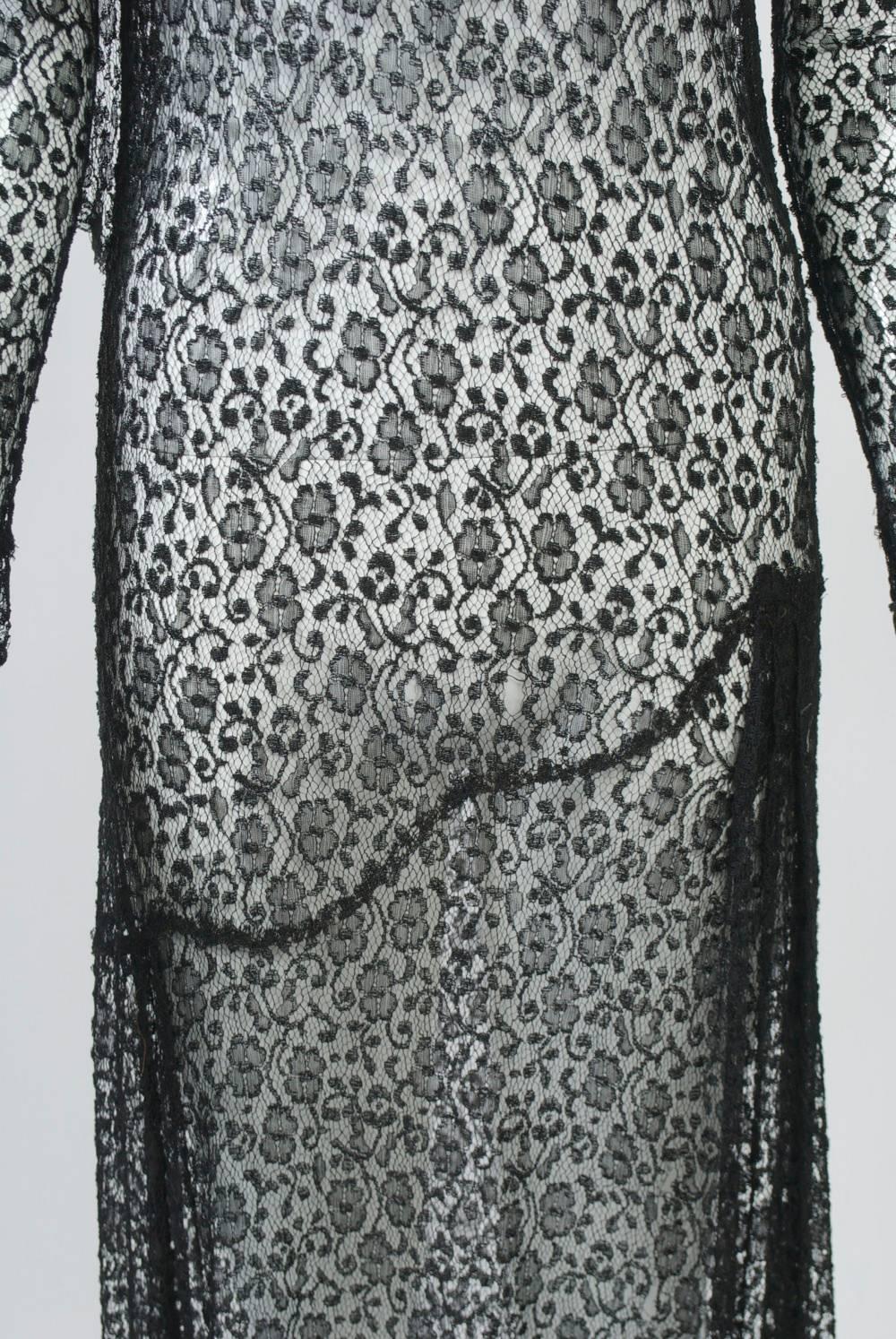 Women's 1930s Black Lace Tea Dress For Sale