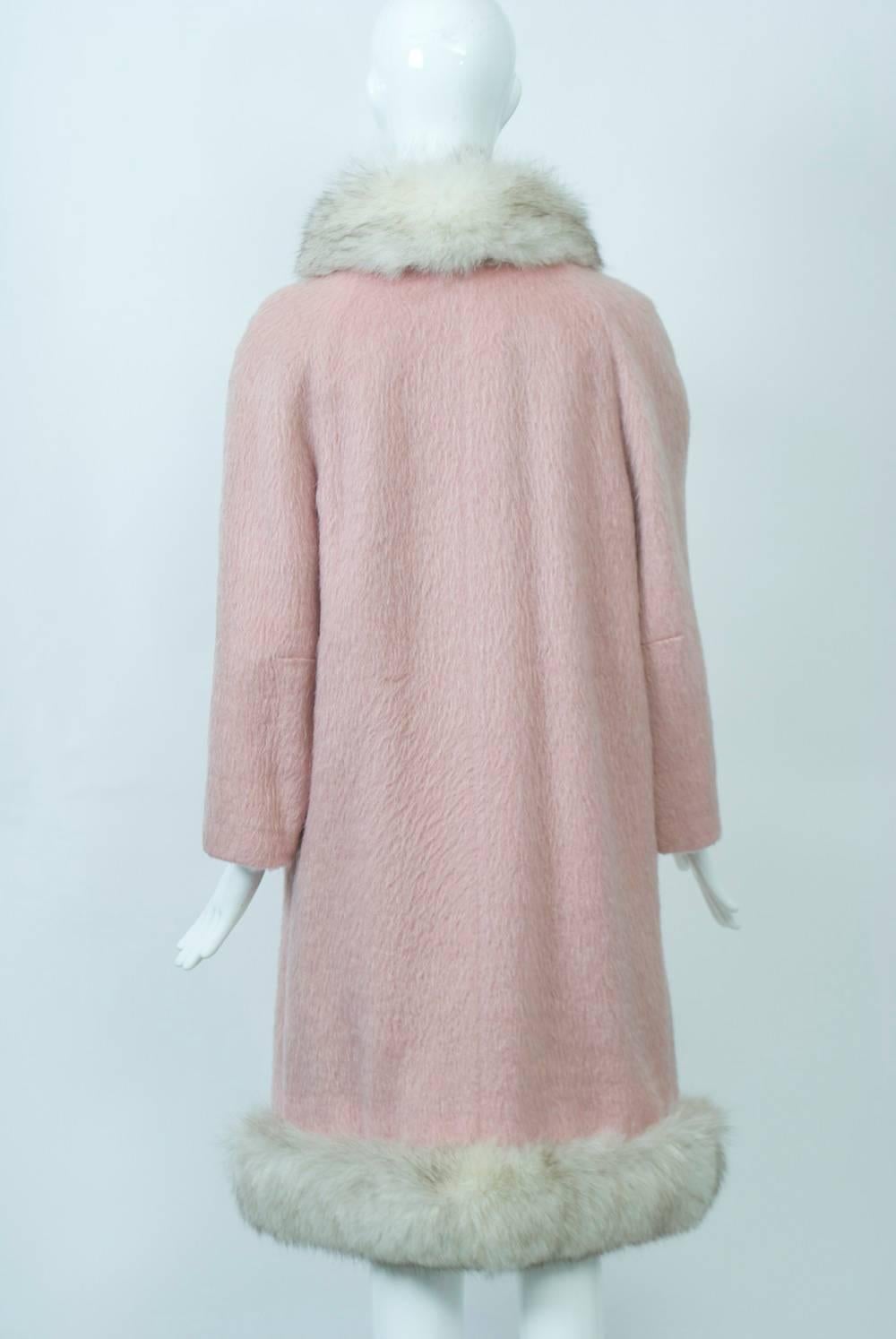 Lilli Ann Fox-Trimmed Pink Coat In Excellent Condition In Alford, MA