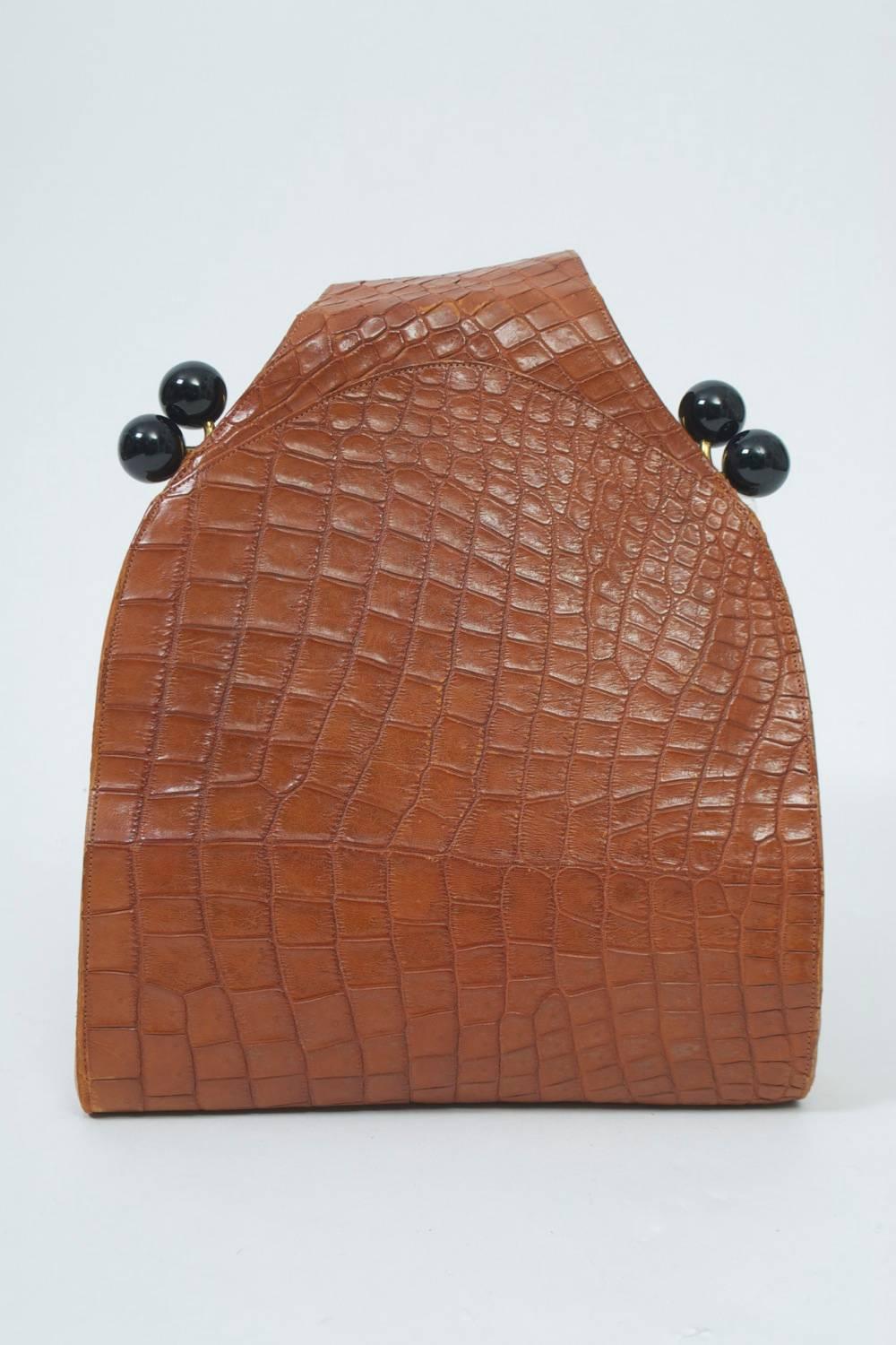 Brown Koret Croc Wrist Handbag