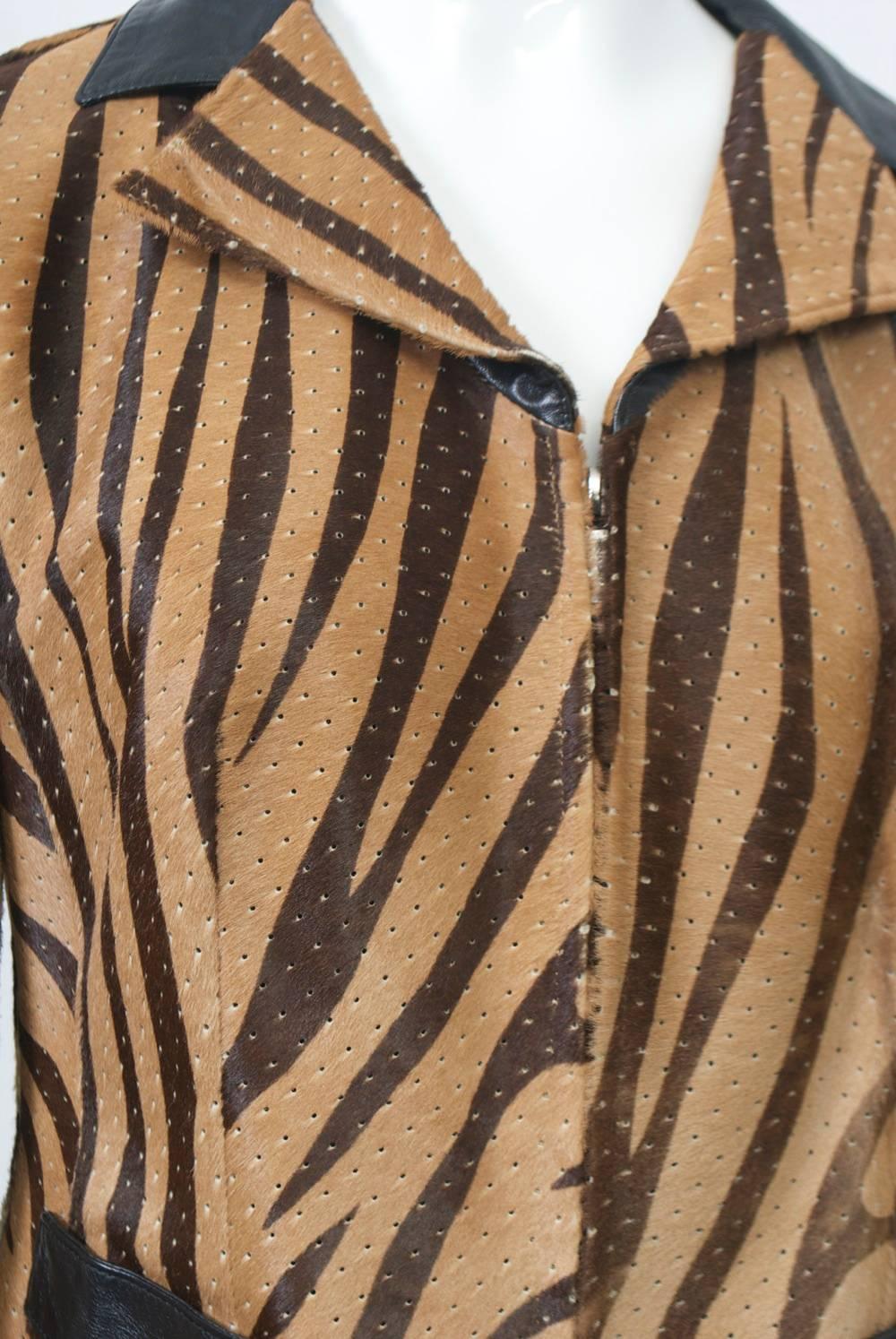 Rena Lange Tiger-Stripe Pony Jacket In Excellent Condition In Alford, MA