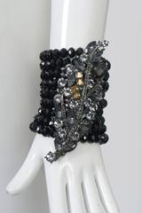 Black Stone and Crystal Wide Stretch Bracelet