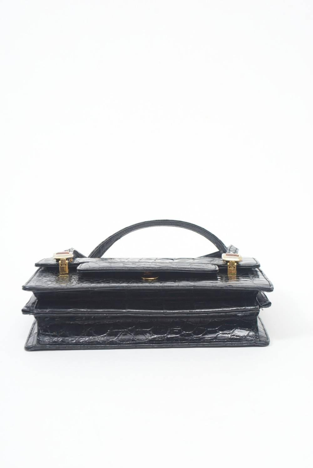 1960s Black Alligator Handbag For Sale 1