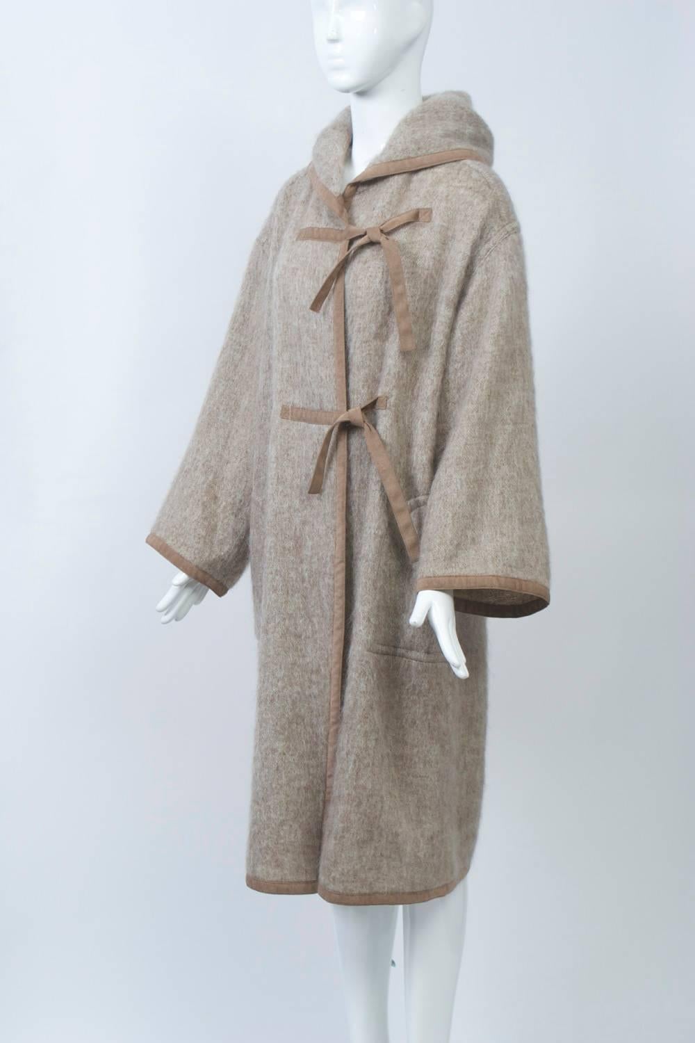 Mohair Coat with Ultrasuede Trim In Good Condition In Alford, MA