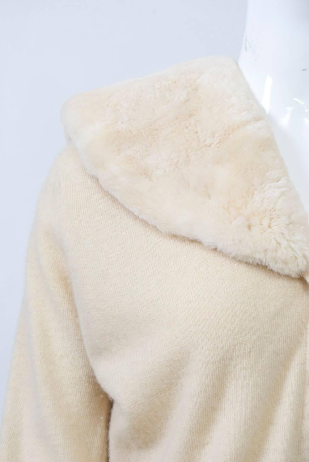 Beige Fur-Trimmed Cashmere Cardigan