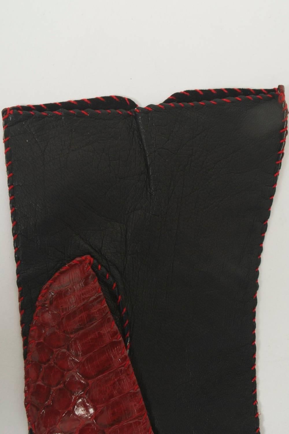 Women's Red Snakeskin Gloves For Sale