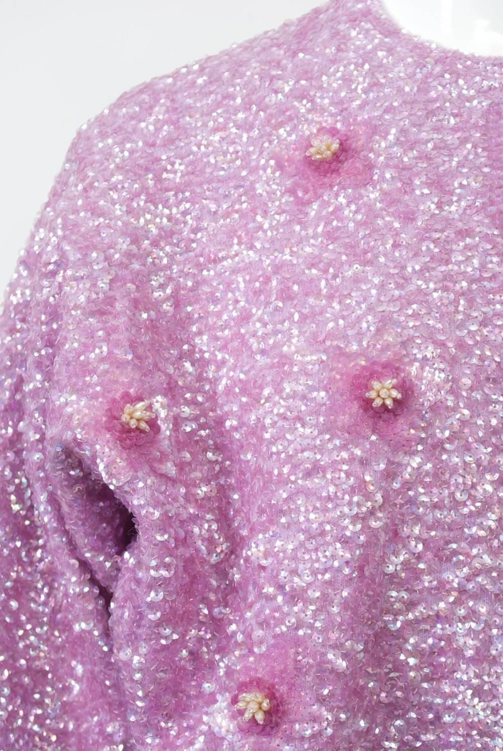 Women's Lavender Sequined Cardigan, Large Size For Sale